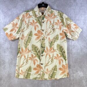 Island Republic Button Up Shirt Men Small Beige Floral Tropical Hawaiian‎ Casual